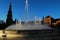 The sun sets on the fountain at the Plaza de EspaÃ±a