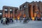 The sun sets over the Courtyard of Ramesses ll at the Luxor Temple (Temple of Amun-Ra) in Luxor, Egypt.