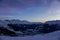 The sun sets over verbier in winter