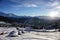 The sun sets over verbier in winter