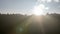 Sun setting down over forest silhouette with sunbeam and lens flare in evening sunset time lapse