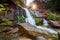 Sun setting over Cedar Rock Falls in the Pisgah National Forest, near Brevard, NC