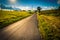 The sun setting over a country road near Cross Roads, Pennsylvania.