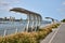 Sun shades and benches in the Hudson River Greenway in the westside of Manhattan, New York City