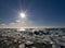 Sun shines over the diamond beach in Iceland