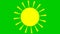 Sun is shining. Animated yellow sun isolated on green background. The sun is spinning. Looped animation.