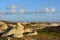 Sun Shining on Boulders on Desolate Northern Landscape of Aruba