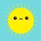 Sun shining icon. Kawaii face. Cute cartoon funny smiling character. Hello summer. Sunshine. Yellow color. Baby collection. Flat