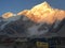 Sun shining over Nuptse mountain, Nepal