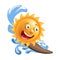 Sun smile cartoon emoticon summer ocean surfing emoji face vector icon