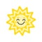 Sun with smile. Cartoon yellow cute smiling sun. Sunshine. Flat, isolated