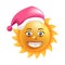 Sun smile Santa hat cartoon emoticon summer Christmas emoji face vector icon