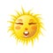 Sun smile or summer cartoon emoticon and emoji sunny face expression.