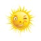 Sun smile winking cartoon emoticon summer emoji face vector icon