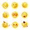 Sun smiles cartoon emoticons and summer emoji faces vector icons set