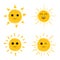 The sun is smiling. Sun icons on white background. Set of hand drawn funny cute sun icon illustration