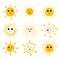 The sun is smiling. Sun icons on white background. Set of hand drawn funny cute sun icon illustration