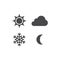 Sun, snowflake, cloud and moon vector icons