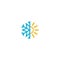 Sun snowflake sign, weather logo isolated on white background