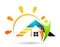 Sun and solar power panel energy system for earth globe home house people life and save energy concept logo icon vector design