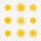 Sun or star vector cartoon yellow flat icons set