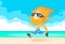 Sun Summer Boy Fire Head Running On Beach Cartoon Character
