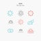 sun, sunrise, sunset, solar eclipse and more, thin line color icons set, vector illustration