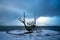 Sun voyager metal viking ship statue in Reykjaik Iceland with dramatic sky