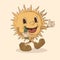 sun walking mascot holding beer and thumbs up . tropical vibes. sun vintage mascot vector illustration