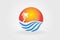 Sun and wavy beach logo vector
