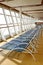 Sunbath chairs on cruise liner. Cruise ship open deck . Solarium.