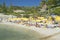 Sunbathers on beach on French Riviera, France