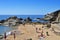 Sunbathers at Platja de Lloret beach in Lloret de Mar, Spain