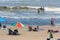 Sunbathers on the sand at Virginia Beach, VA.