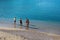 Sunbathers on a sandy beach