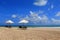 Sunbathing Beds with White Umbrella