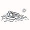 Sunbathing Vector Stick Figure Person. Relaxing with Drink on Pool float In Sun. Hand Drawn Isolated Human Doodle Icon Motif