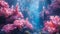 Sunbeams illuminate the soft pink coral forest AI Generated