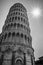 Sunbeams and the Leaning Tower of Pisa in Tuscany, Italy