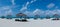 Sunbeds on the beach tropical panorama view at Maldives