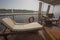 Sunbeds on the deck of a luxury river cruise boat with panoramic