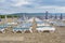 Sunbeds and umbrellas on the calabrian beach