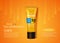 Sunblock ads template, sun protection cosmetic products design with moisturizer cream or liquid.