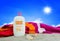 Sunblock lotion and towel