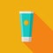 Sunblock tube cartoon flat design on yellow background vector