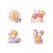 Sunburn risk RGB color icons set