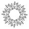 Sunburst doodle line art. Hand drawn water splash, round banner with circle explosion. Retro sketch radial rays, black