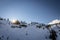 Sunburst over snowy mountain near lake Tahoe, California