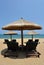 Sunchairs and umbrellas on the beach