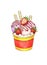 Sundae ice cream with taste of strawberry in cup on white background. Handwork sketch. Vector ice cream illustration